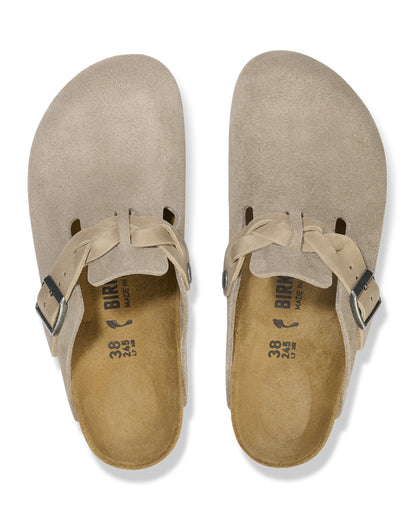 Birkenstock Boston Braided Suede Leather Womens Clogs - Taupe