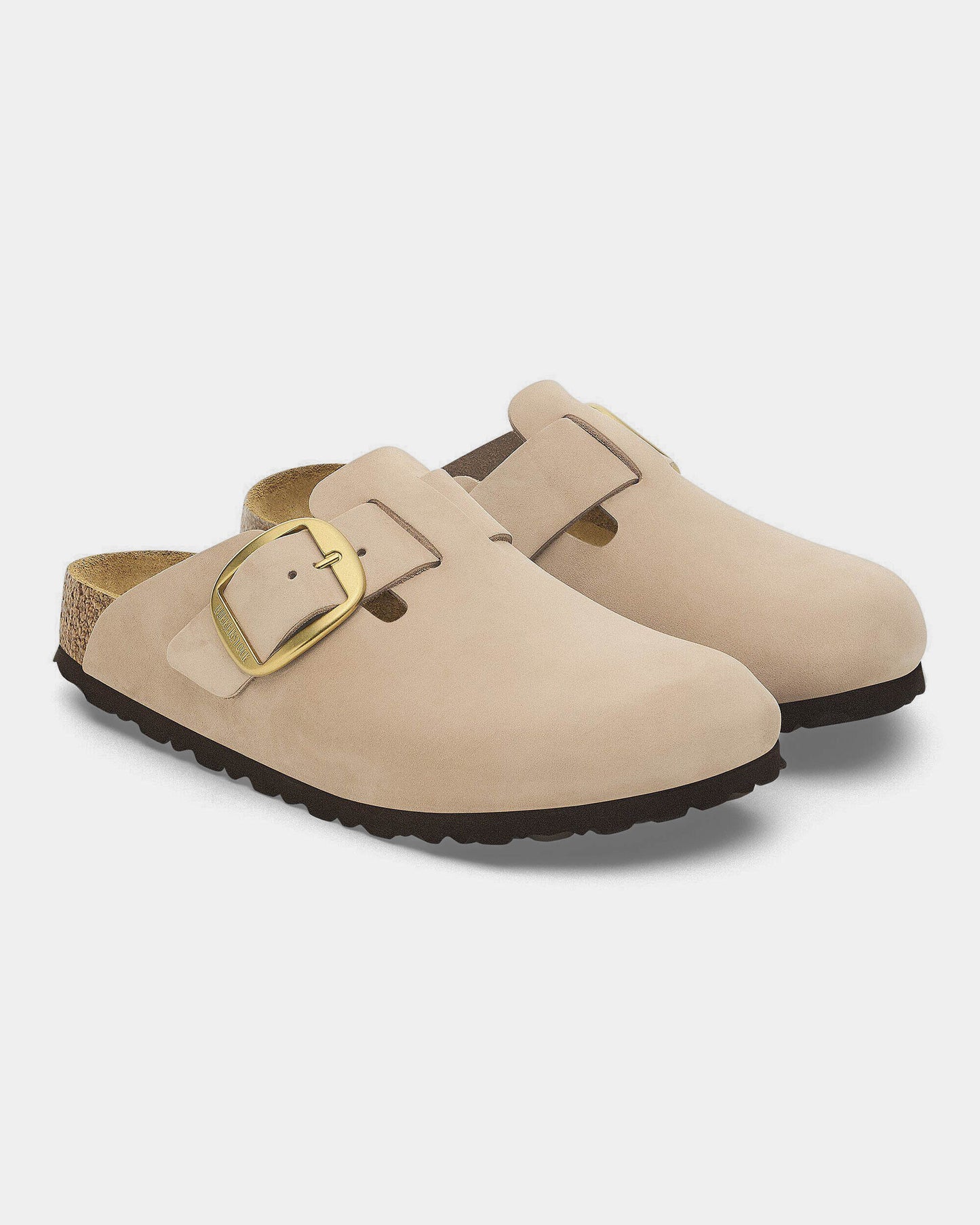 Birkenstock Boston Big Buckle Nubuck Leather Womens Clogs - Sandcastle