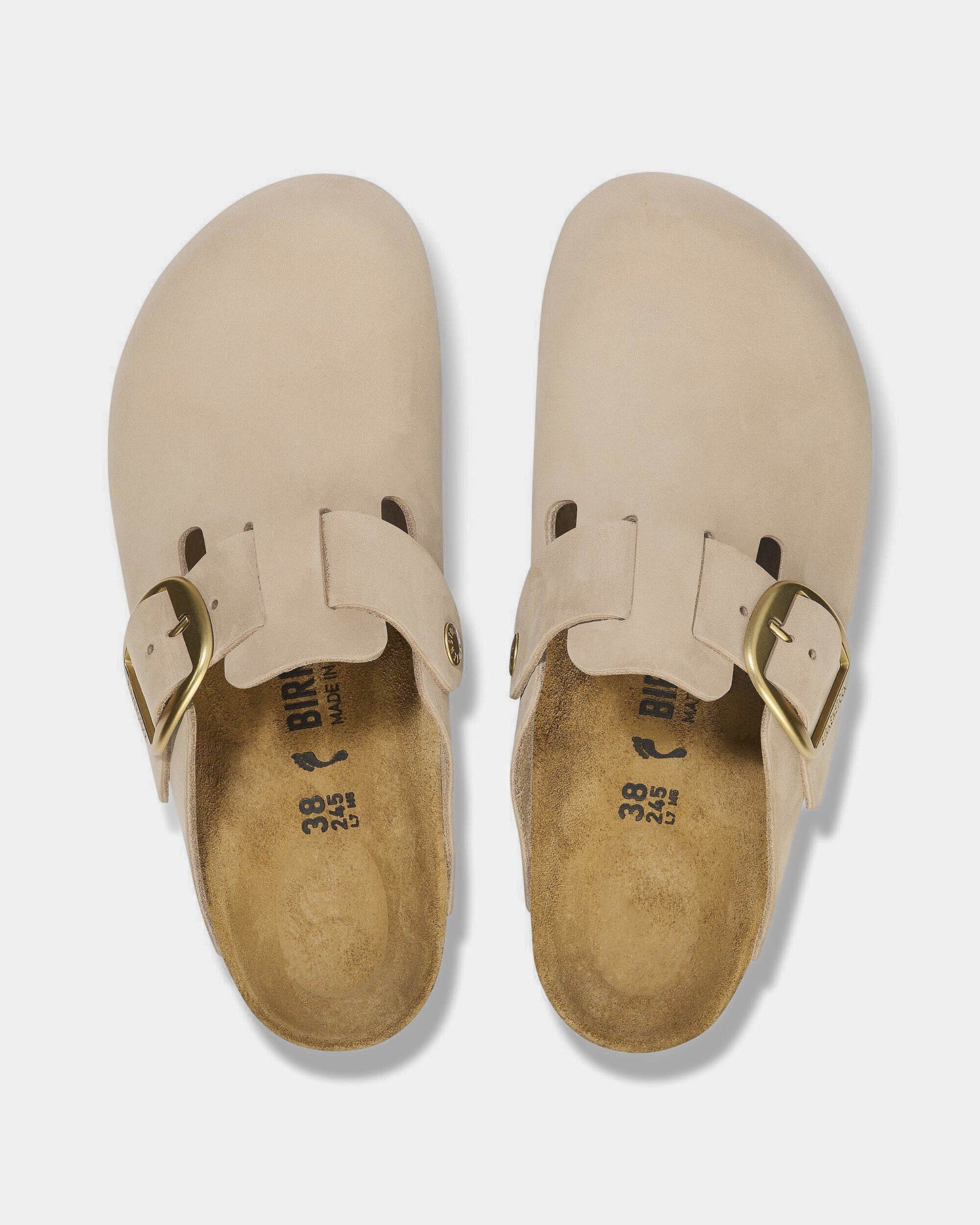 Birkenstock Boston Big Buckle Nubuck Leather Womens Clogs - Sandcastle