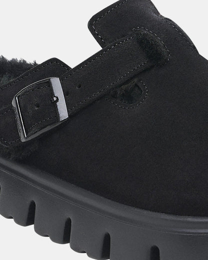 Birkenstock Papillio Boston Chunky Shearling Womens Clogs - Black