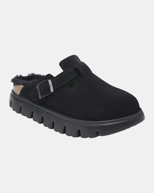 Birkenstock Papillio Boston Chunky Shearling Womens Clogs - Black