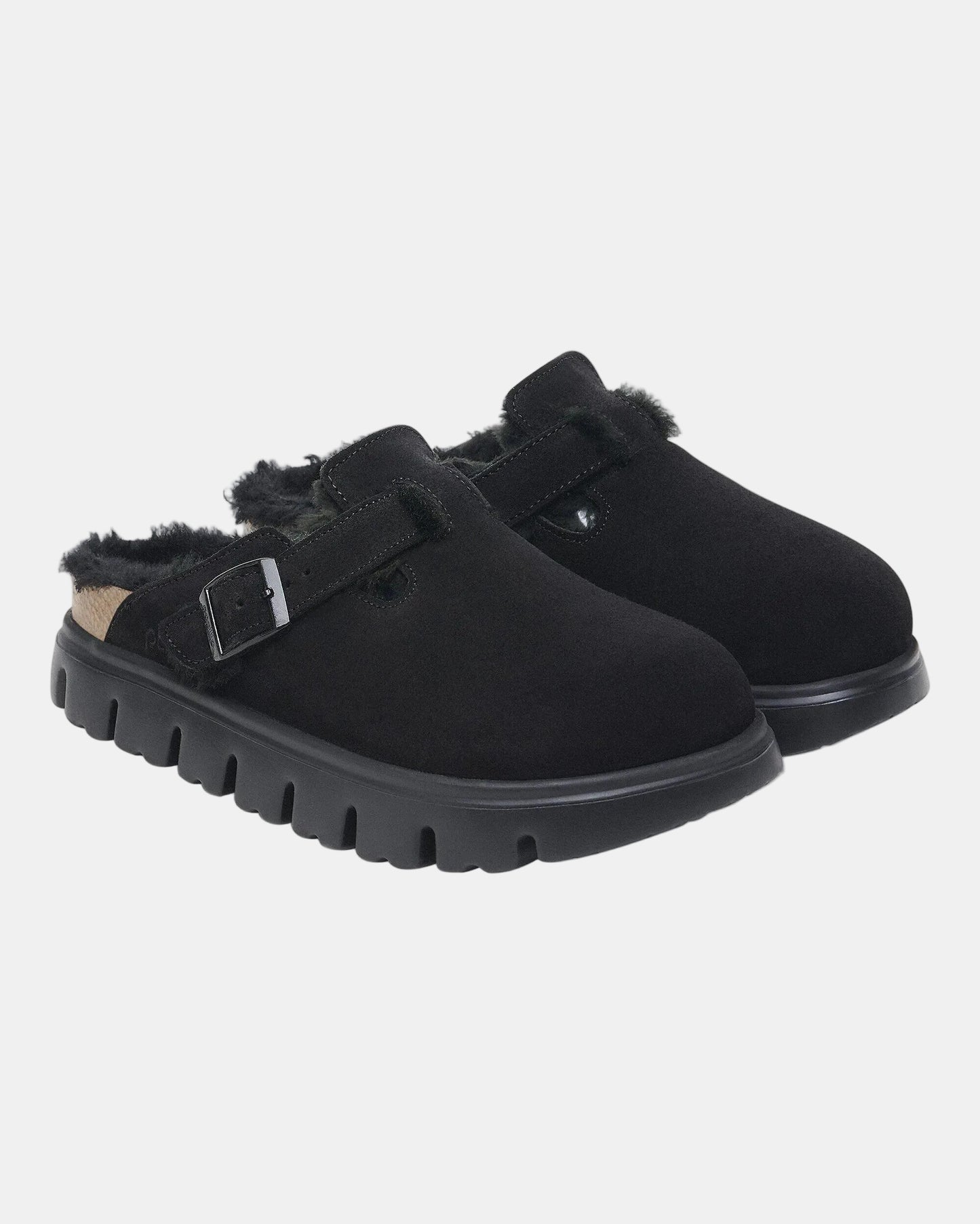Birkenstock Papillio Boston Chunky Shearling Womens Clogs - Black