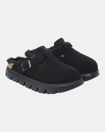Birkenstock Papillio Boston Chunky Shearling Womens Clogs - Black