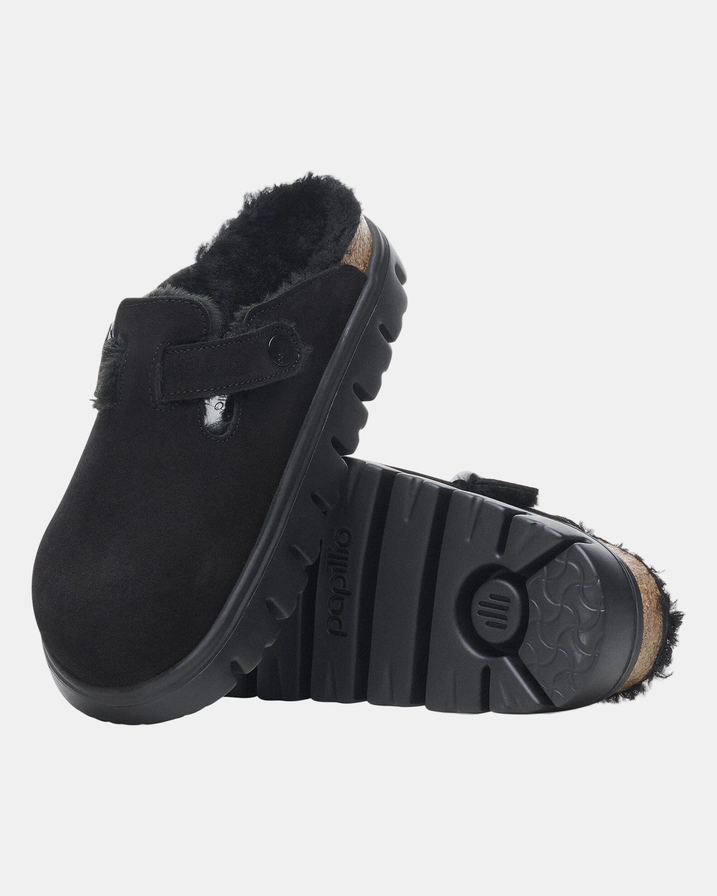 Birkenstock Papillio Boston Chunky Shearling Womens Clogs - Black