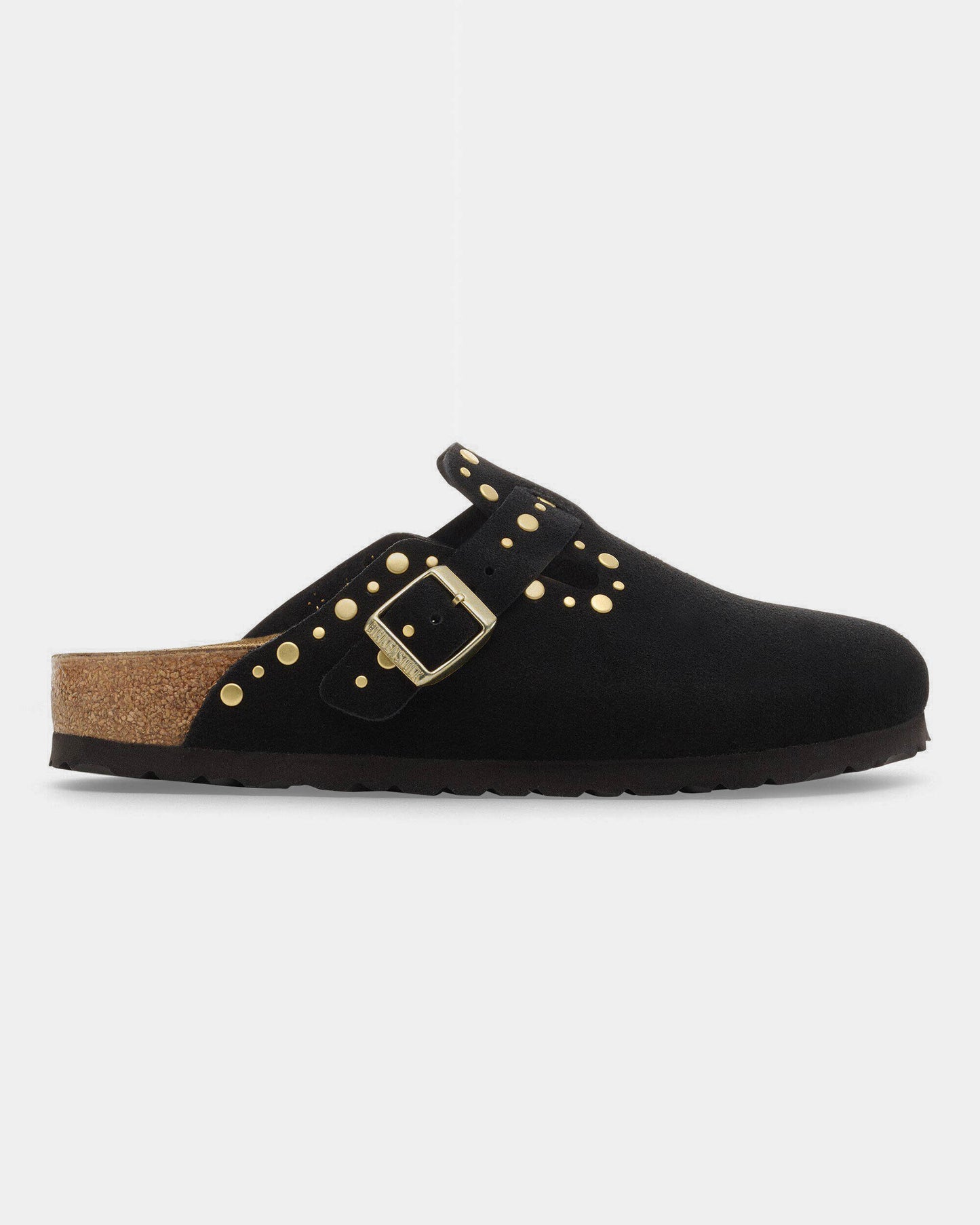 Birkenstock Boston Rivet Suede Leather Womens Clogs - Black | CHO | Designer Womens Clogs