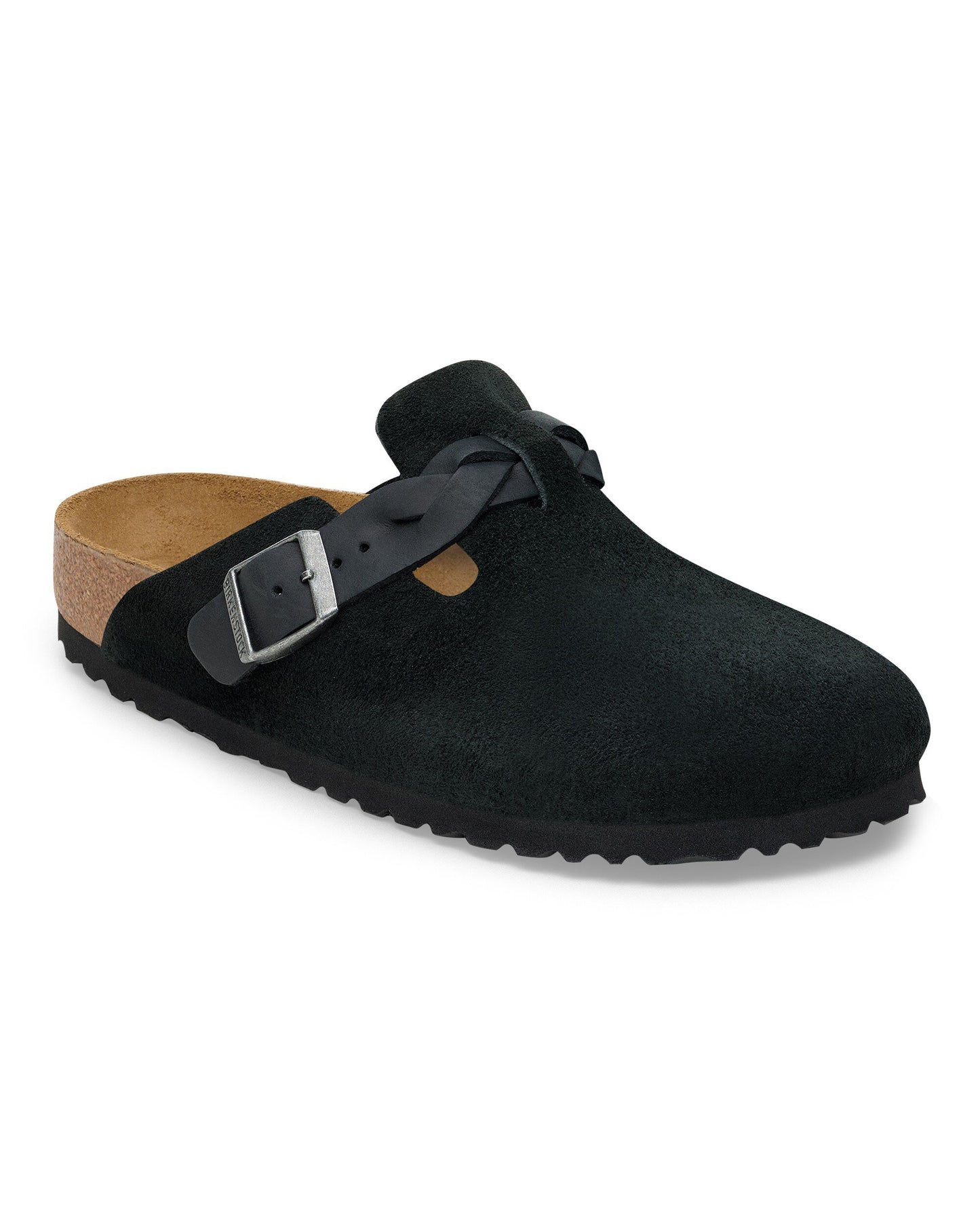 Birkenstock Boston Braided Suede Leather Womens Clogs - Black