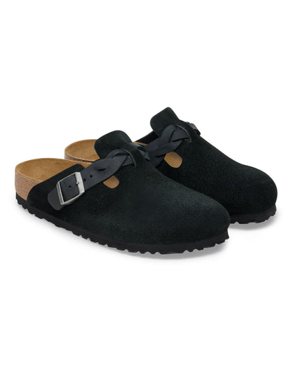 Birkenstock Boston Braided Suede Leather Womens Clogs - Black