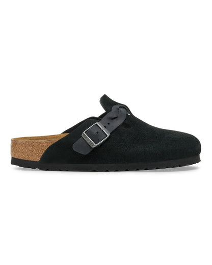 Birkenstock Boston Braided Suede Leather Womens Clogs - Black