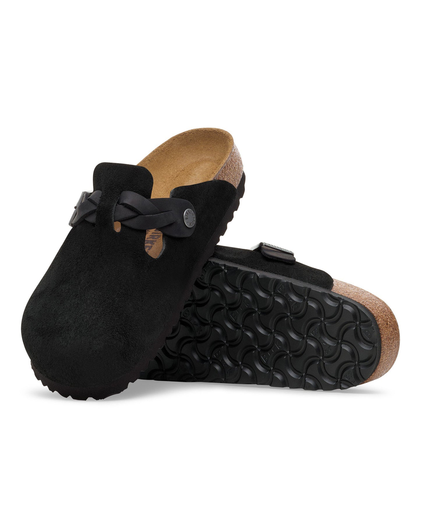 Birkenstock Boston Braided Suede Leather Womens Clogs - Black