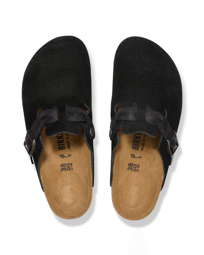 Birkenstock Boston Braided Suede Leather Womens Clogs - Black