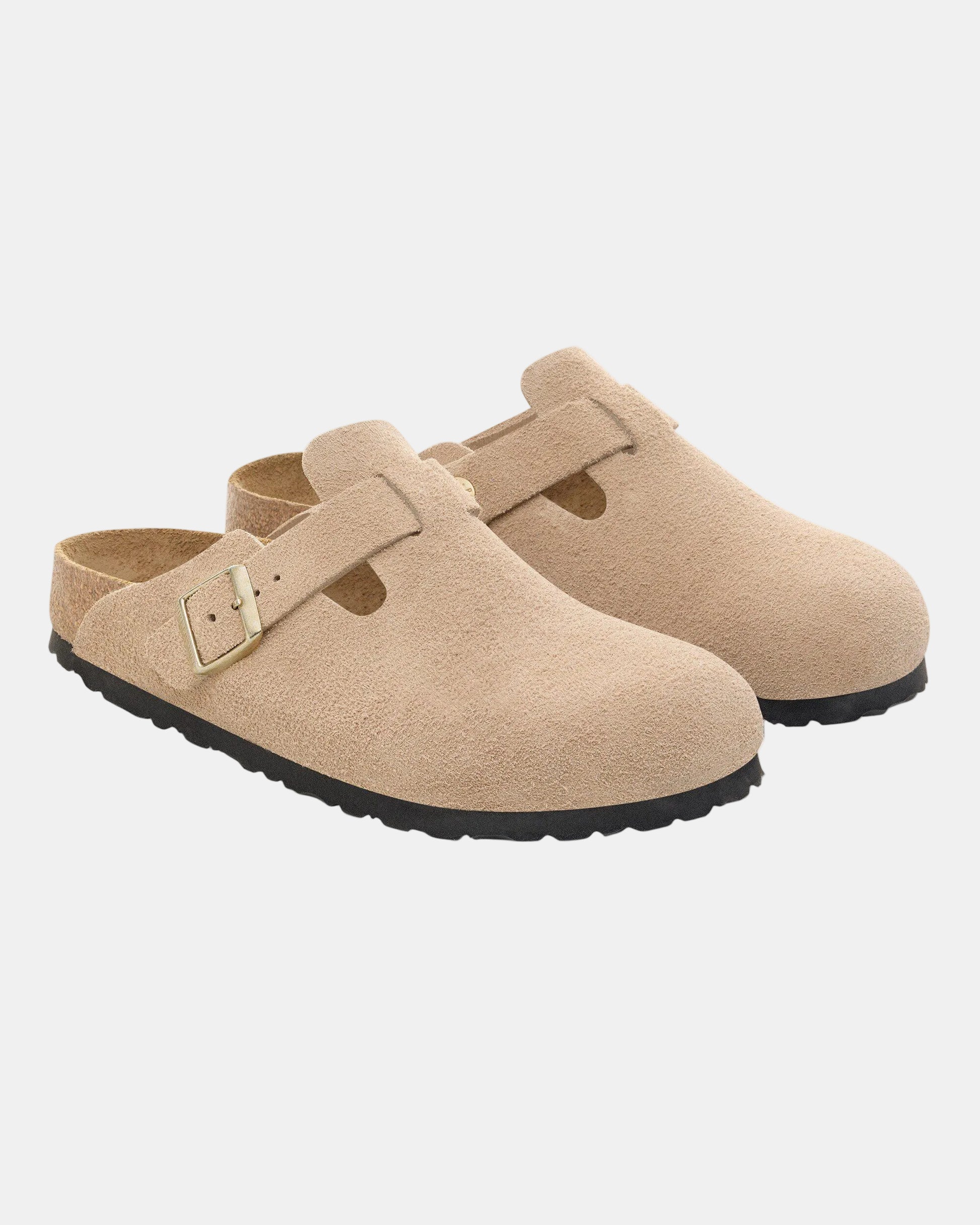 Birkenstock Boston Suede Leather Womens Clogs - Sandcastle. Front, pair