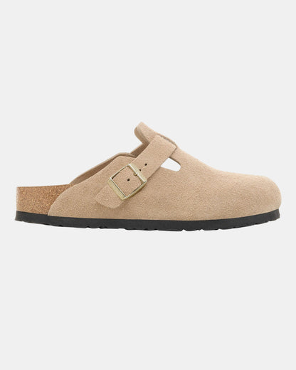 Birkenstock Boston Suede Leather Womens Clogs - Sandcastle, Side