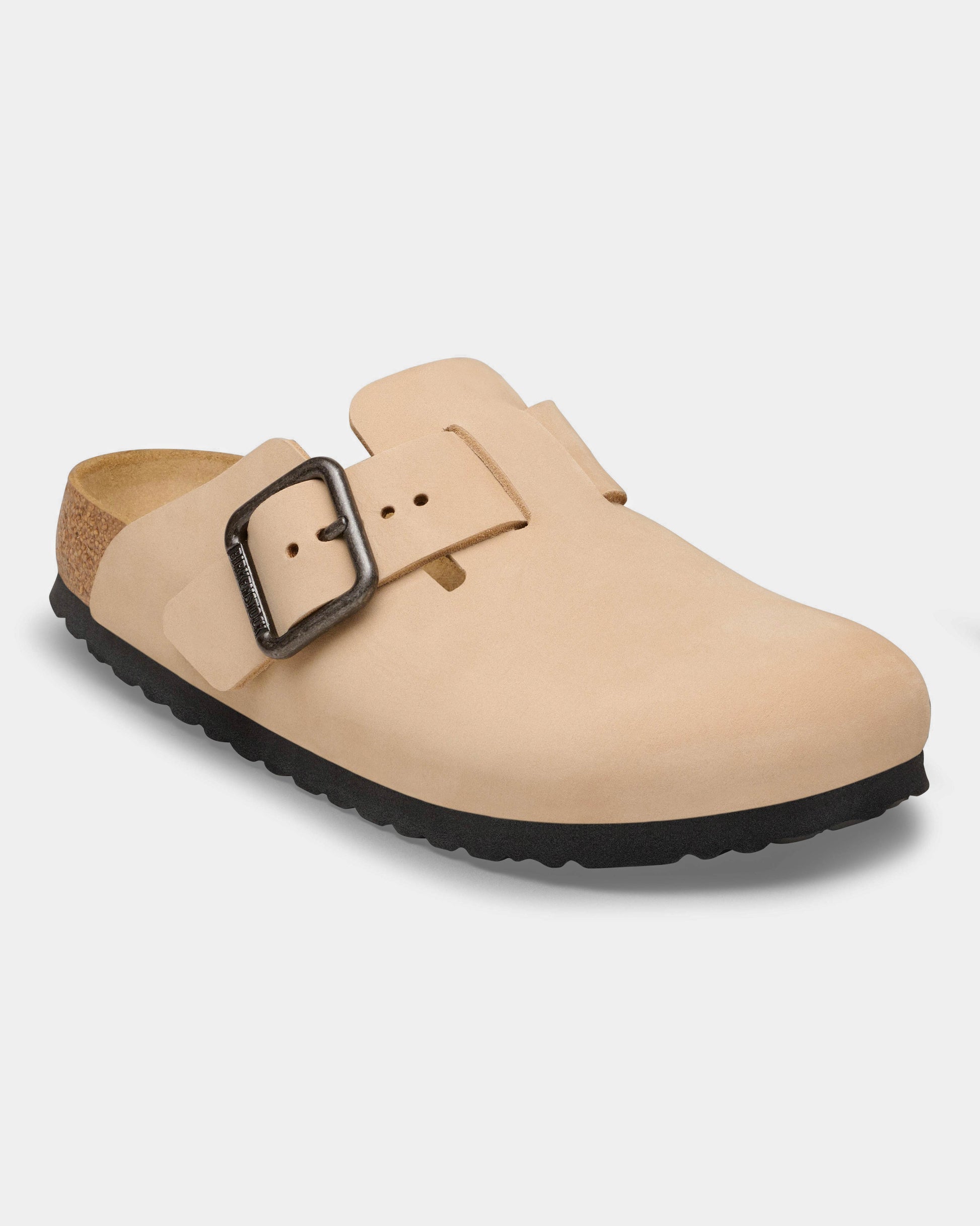 Birkenstock Boston Wire Buckle Nubuck Leather Womens Clogs - Sandcastle | CHO | Designer Womens Clogs