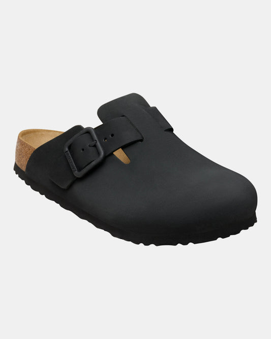 Birkenstock Boston Wire Buckle Nubuck Leather Womens Clogs - Black | CHO | Designer Womens Clogs