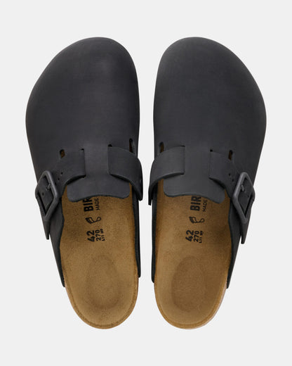 Birkenstock Boston Wire Buckle Nubuck Leather Womens Clogs - Black | CHO | Designer Womens Clogs