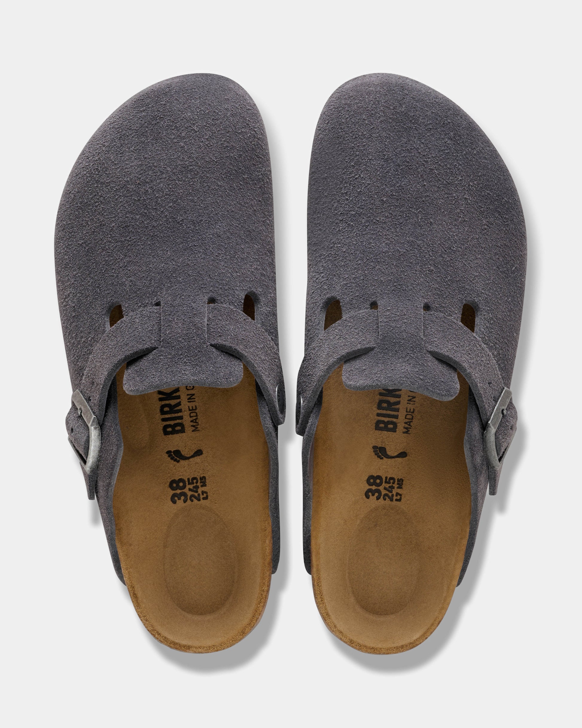 Birkenstock Boston Suede Leather Womens Clogs - Charcoal | CHO | Designer Womens Clogs