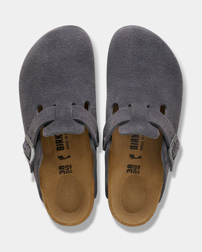 Birkenstock Boston Suede Leather Womens Clogs - Charcoal | CHO | Designer Womens Clogs
