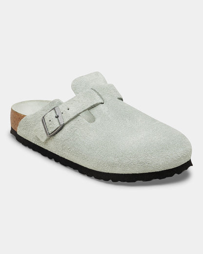 Birkenstock Boston Tonal Footbed Suede Leather Womens Clogs - Pure Sage Tonal FB | CHO | Designer Womens Clogs