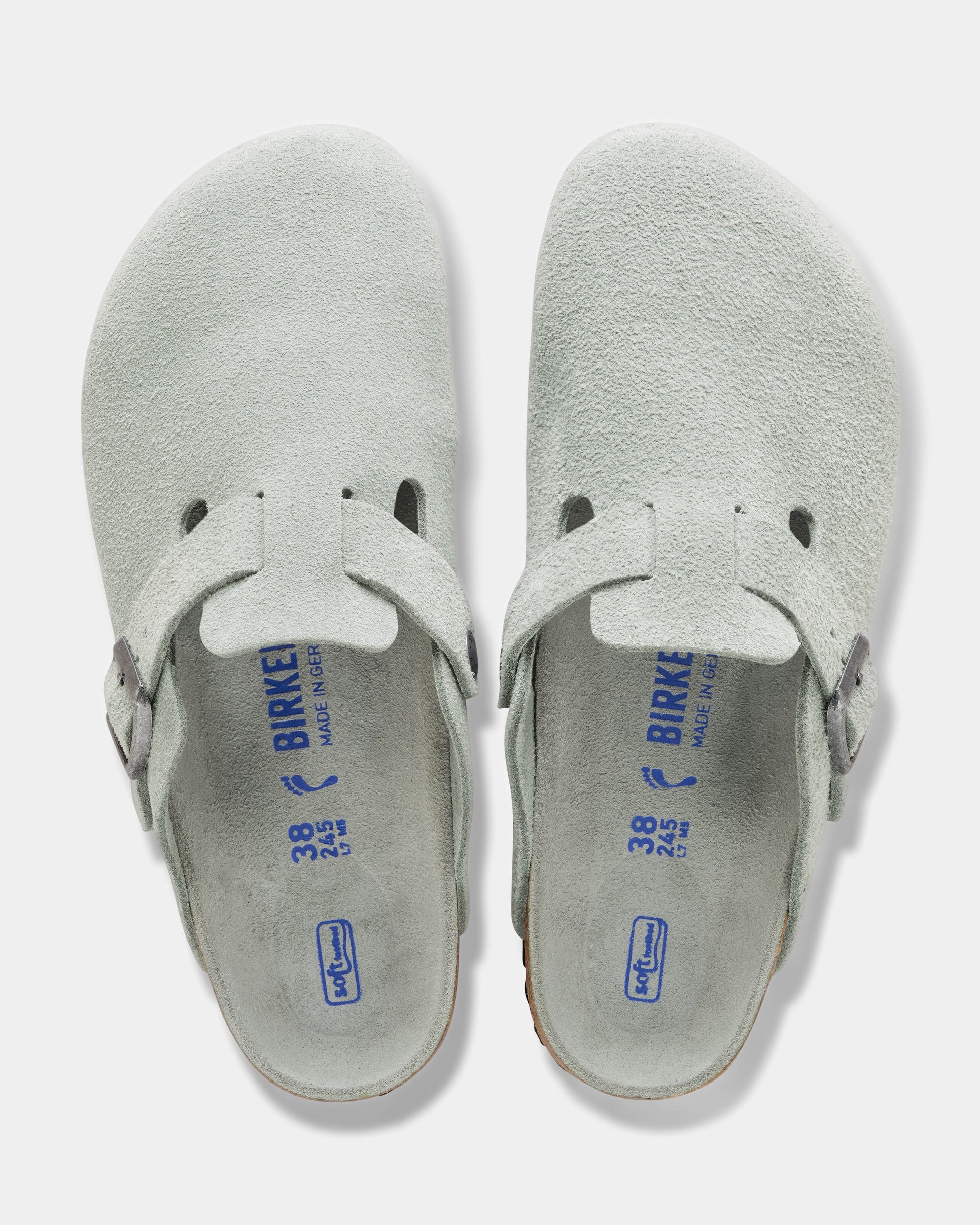 Birkenstock Boston Tonal Footbed Suede Leather Womens Clogs - Pure Sage Tonal FB | CHO | Designer Womens Clogs