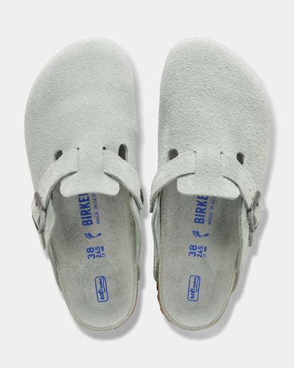 Birkenstock Boston Tonal Footbed Suede Leather Womens Clogs - Pure Sage Tonal FB | CHO | Designer Womens Clogs