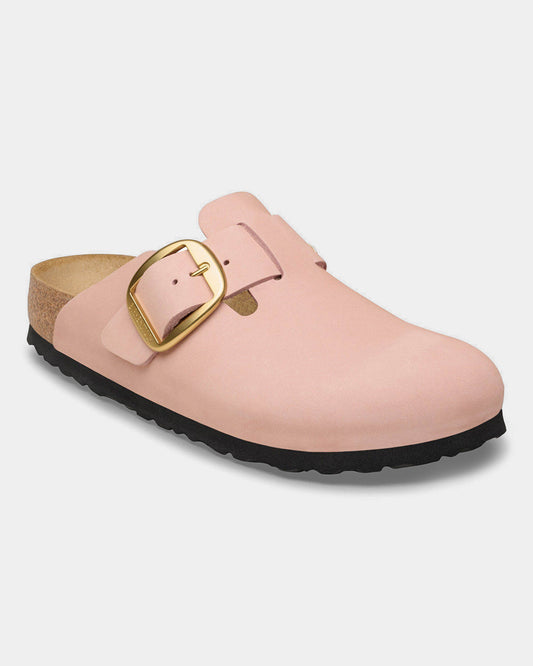 Birkenstock Boston Big Buckle Nubuck Leather Womens Clogs - Soft Pink | CHO | Designer Womens Clogs