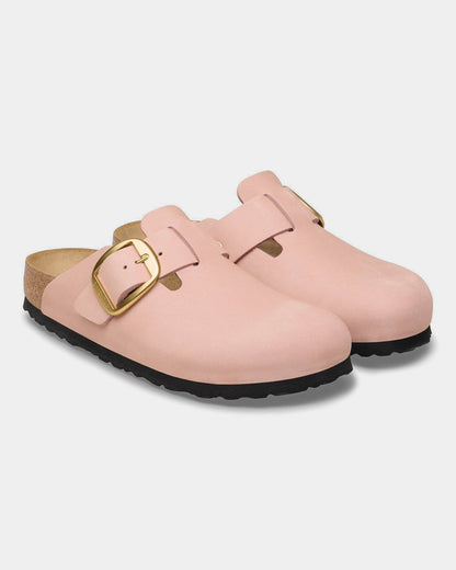 Birkenstock Boston Big Buckle Nubuck Leather Womens Clogs - Soft Pink