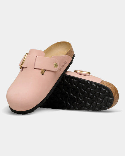 Birkenstock Boston Big Buckle Nubuck Leather Womens Clogs - Soft Pink
