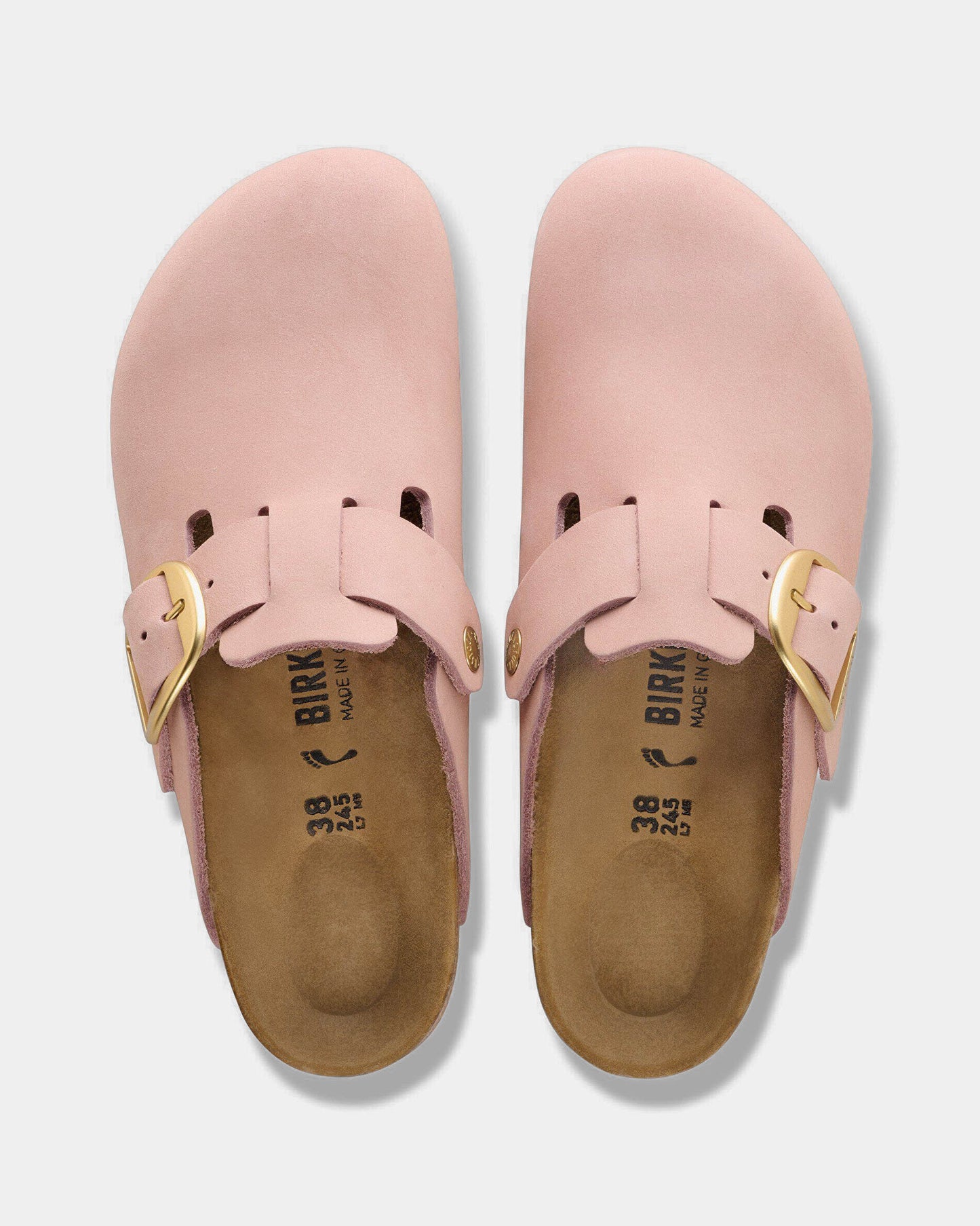 Birkenstock Boston Big Buckle Nubuck Leather Womens Clogs - Soft Pink