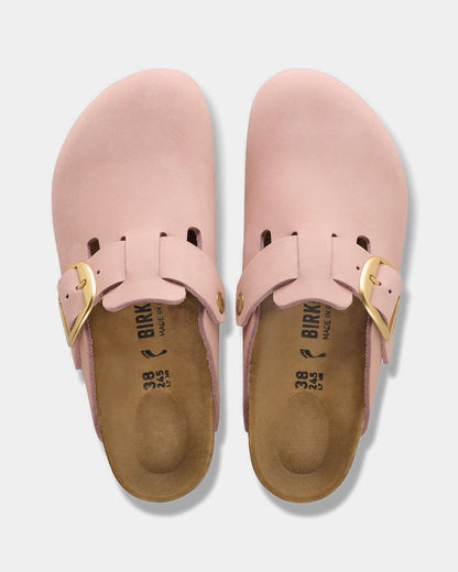 Birkenstock Boston Big Buckle Nubuck Leather Womens Clogs - Soft Pink