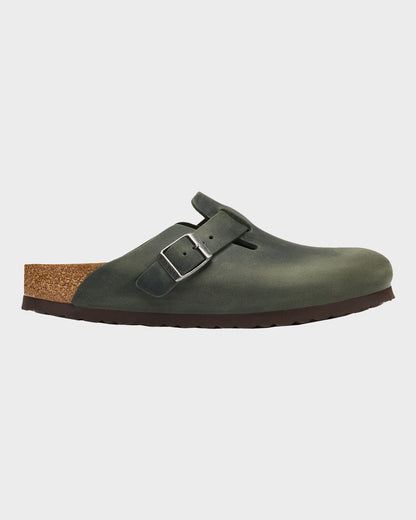 Birkenstock Boston Oiled Nubuck Leather Womens Clogs - Thyme
