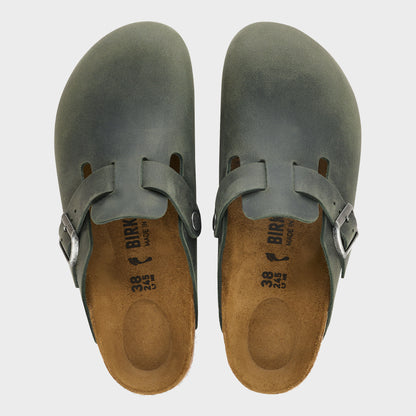 Birkenstock Boston Oiled Nubuck Leather Womens Clogs - Thyme