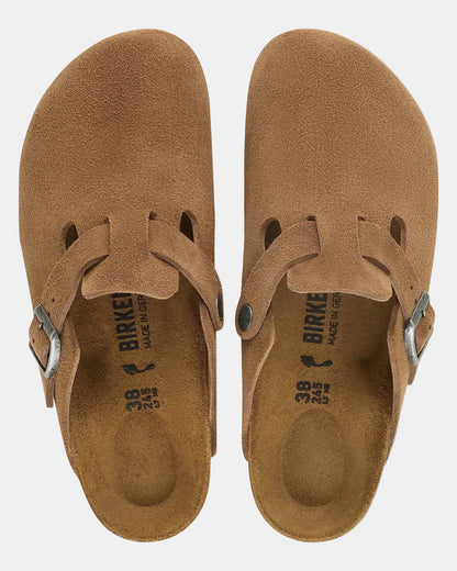 Birkenstock Boston Suede Leather Womens Clogs - Dark Tea. Top, Pair