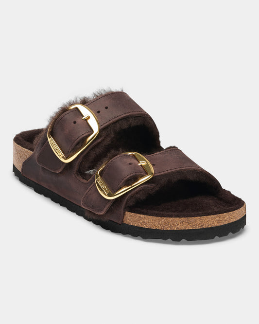 Birkenstock Arizona Big Buckle Shearling Oiled Leather Womens Sandals - Habana | CHO | Designer Womens Sandals