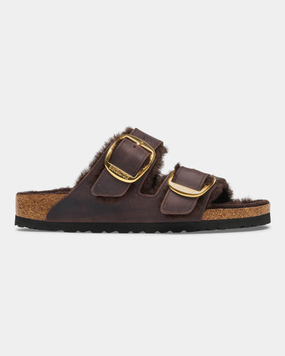 Birkenstock Arizona Big Buckle Shearling Oiled Leather Womens Sandals - Habana