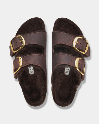 Birkenstock Arizona Big Buckle Shearling Oiled Leather Womens Sandals - Habana