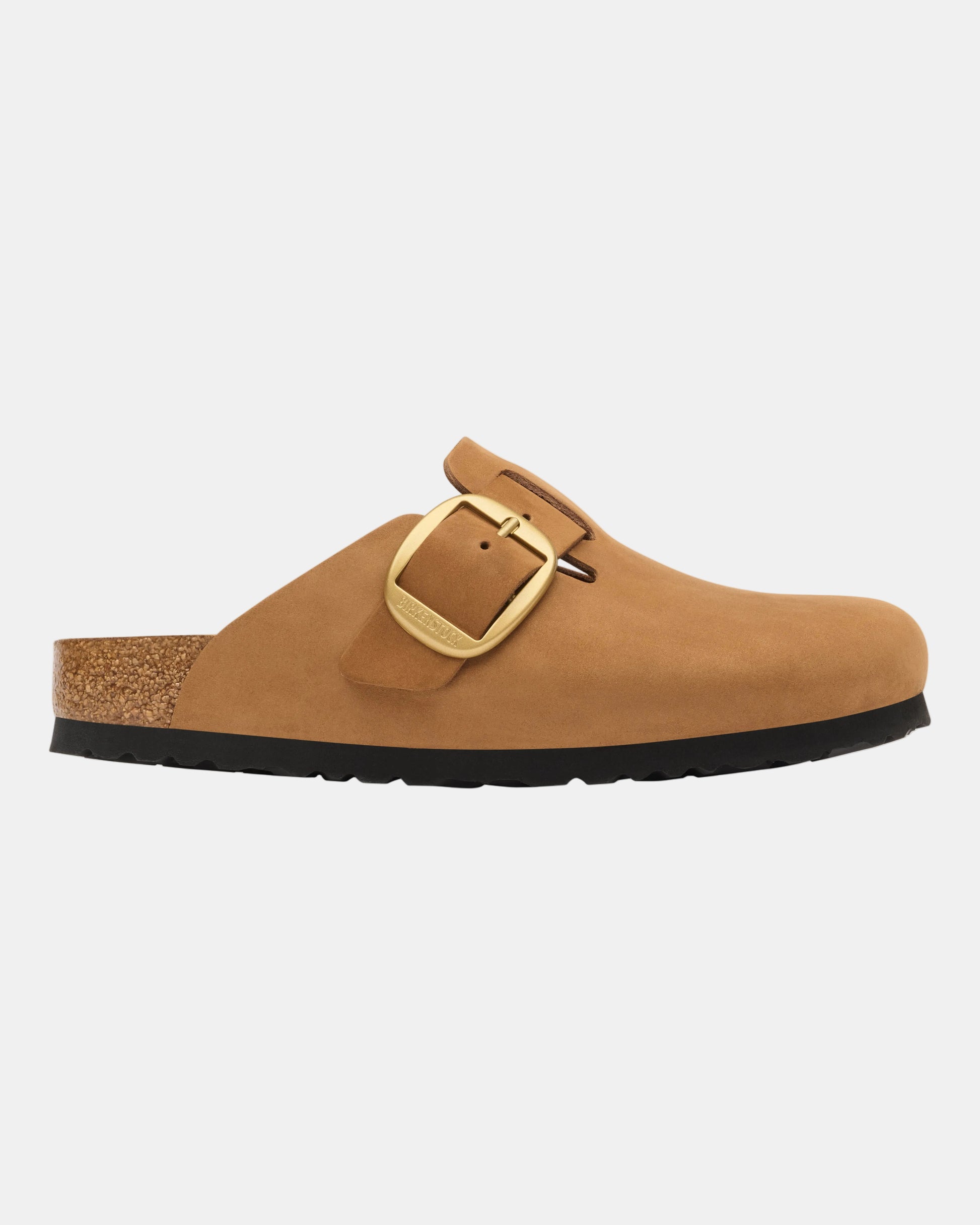 Birkenstock Boston Big Buckle Nubuck Leather Womens Clogs - Mink Tonal FB. Side