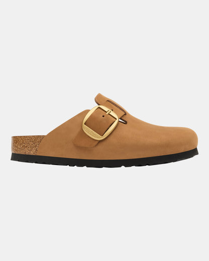 Birkenstock Boston Big Buckle Nubuck Leather Womens Clogs - Mink Tonal FB. Side