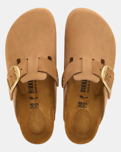 Birkenstock Boston Big Buckle Nubuck Leather Womens Clogs - Mink Tonal FB, top