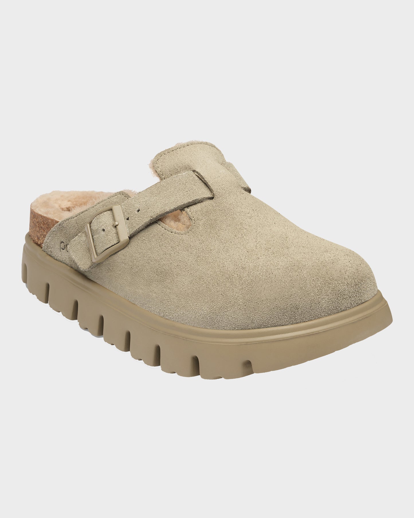 Birkenstock Papillio Boston Chunky Shearling Womens Clogs - Taupe