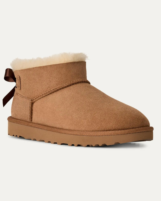 UGG Womens Ultra Mini Bailey Bow Boots - Chestnut | CHO | Designer Womens Short Boots