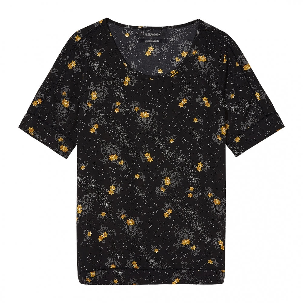 Maison Scotch Silky Feel Printed Ladder Tape Detail Womens Blouse