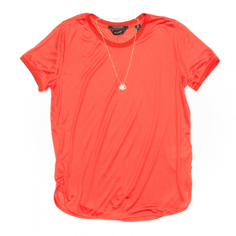 Maison Scotch Short Sleeve Lurex Rib Detailed Womens Tee