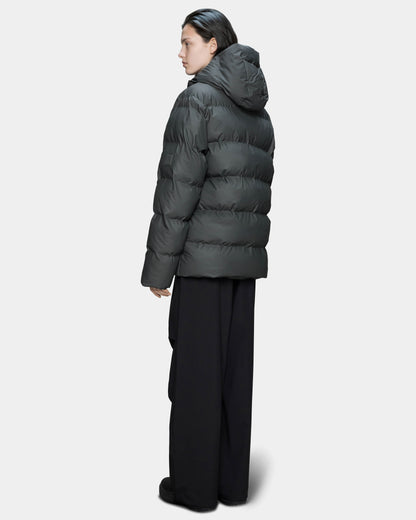 Rains Alta Unisex Puffer Jacket - 153 Dark Grey, full length woman back