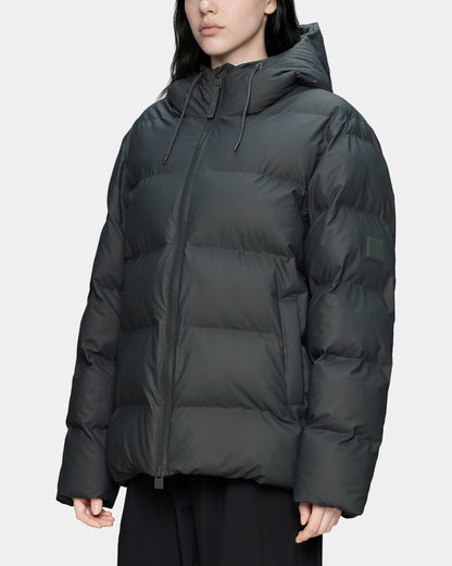 Rains Alta Unisex Puffer Jacket - 153 Dark Grey front, woman