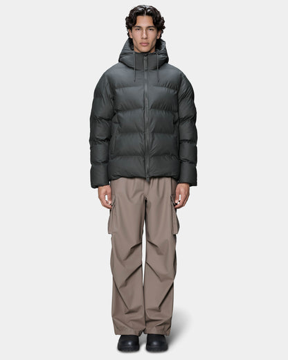 Rains Alta Unisex Puffer Jacket - 153 Dark Grey, full length man