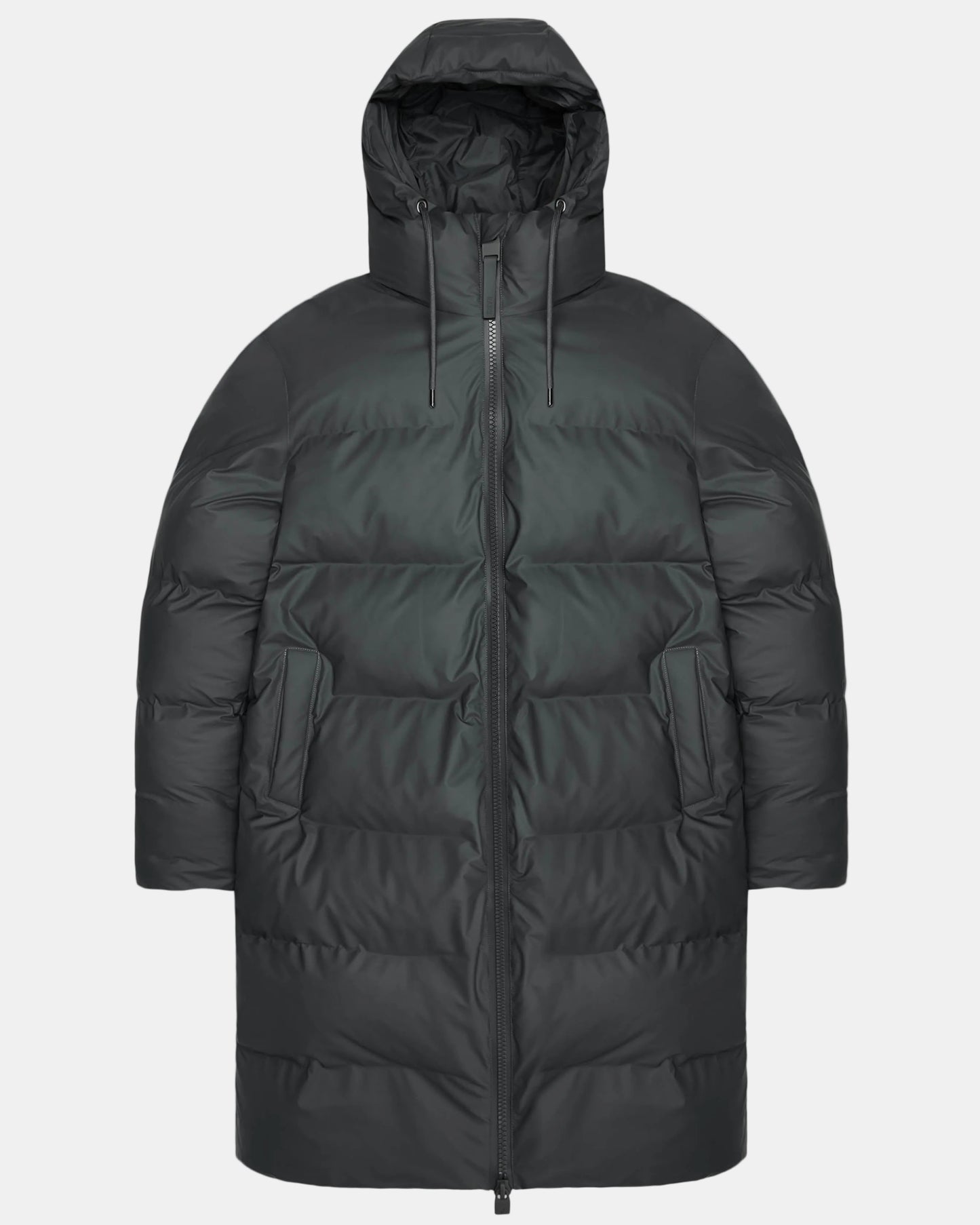 Rains Alta Long Unisex Puffer Jacket - 153 Dark Grey | CHO | Designer Unisex Padded Jackets