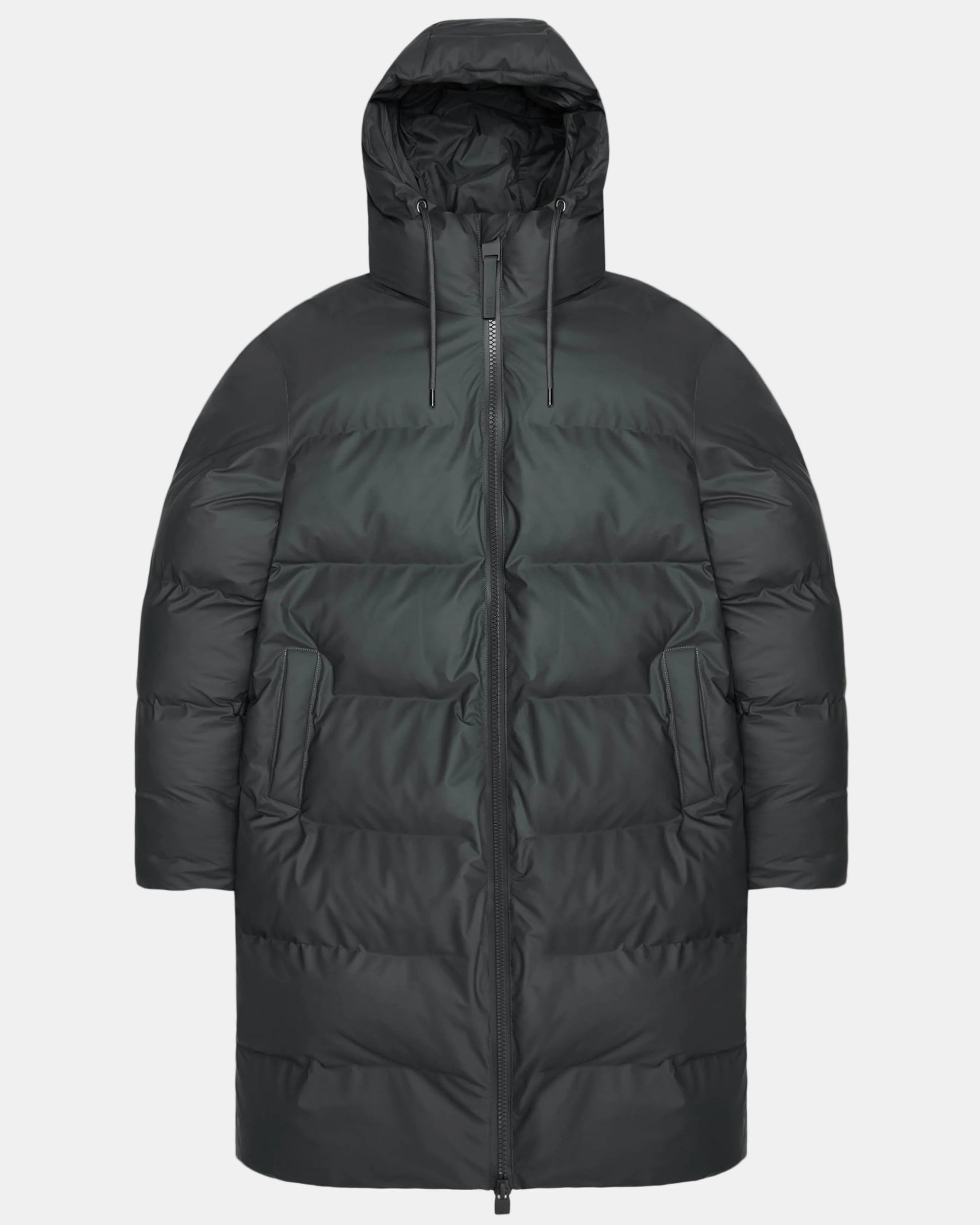 Rains Alta Long Unisex Puffer Jacket - 153 Dark Grey | CHO | Designer Unisex Padded Jackets