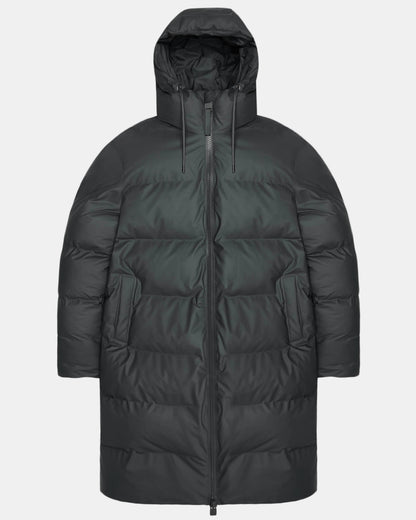 Rains Alta Long Unisex Puffer Jacket - 153 Dark Grey | CHO | Designer Unisex Padded Jackets