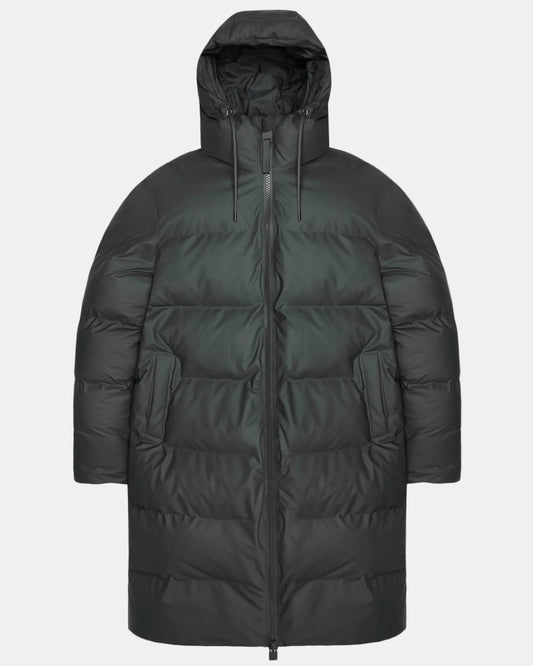 Rains Alta Long Unisex Puffer Jacket - 153 Dark Grey | CHO | Designer Unisex Padded Jackets