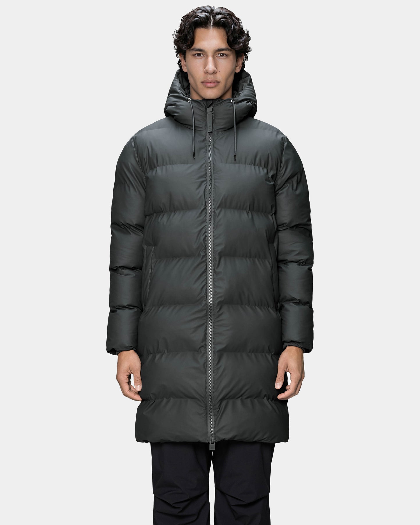 Rains Alta Long Unisex Puffer Jacket - 153 Dark Grey | CHO | Designer Unisex Padded Jackets